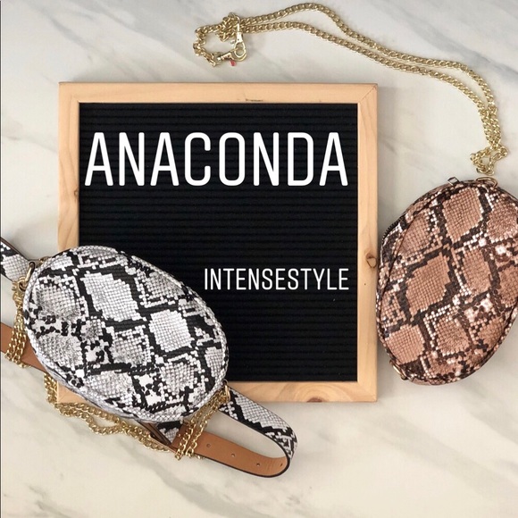 Snake skin patterned Oval-shaped waist bag w/chain - Picture 7 of 7